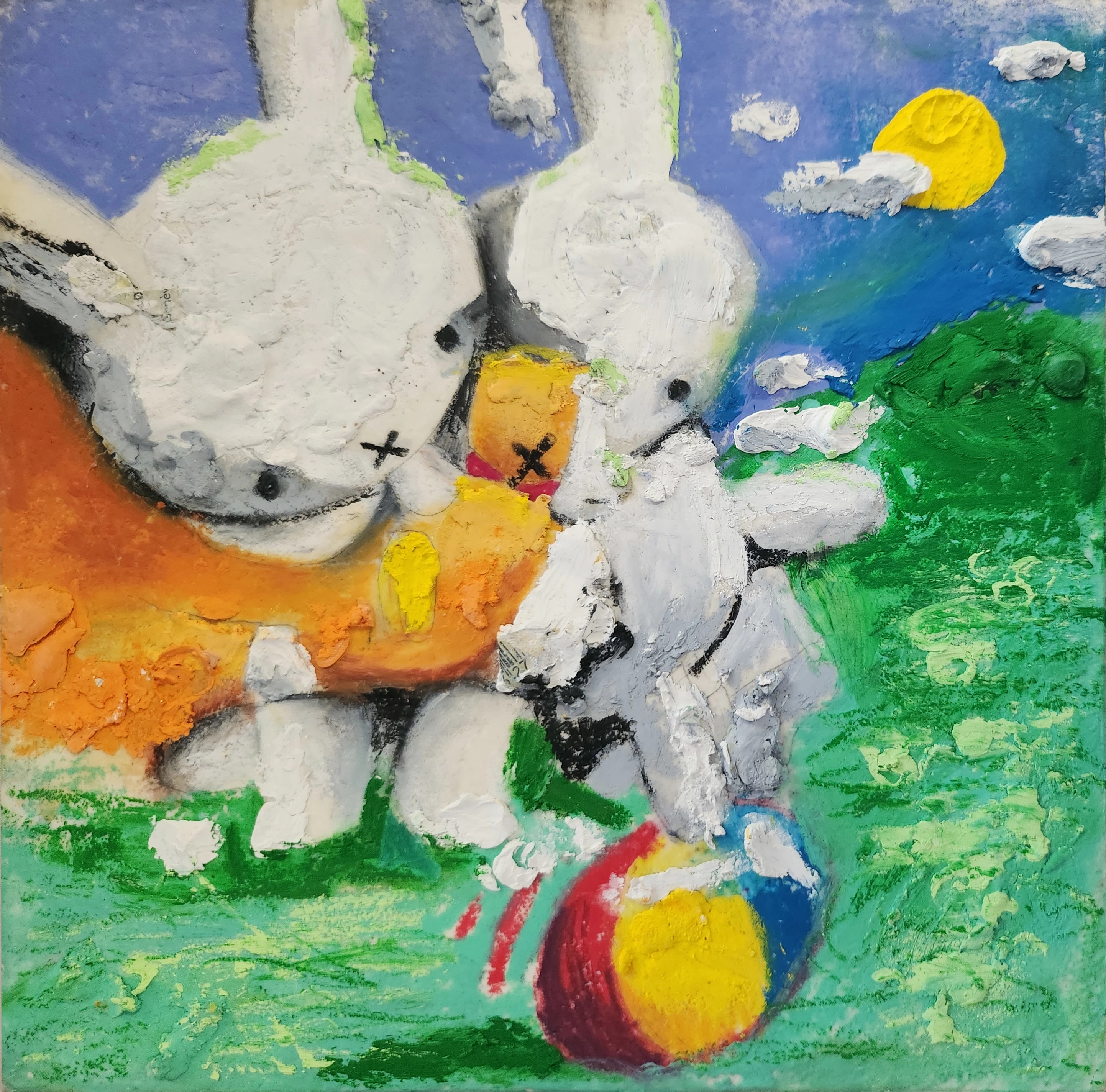 Miffy At Play, Crayon on Panel